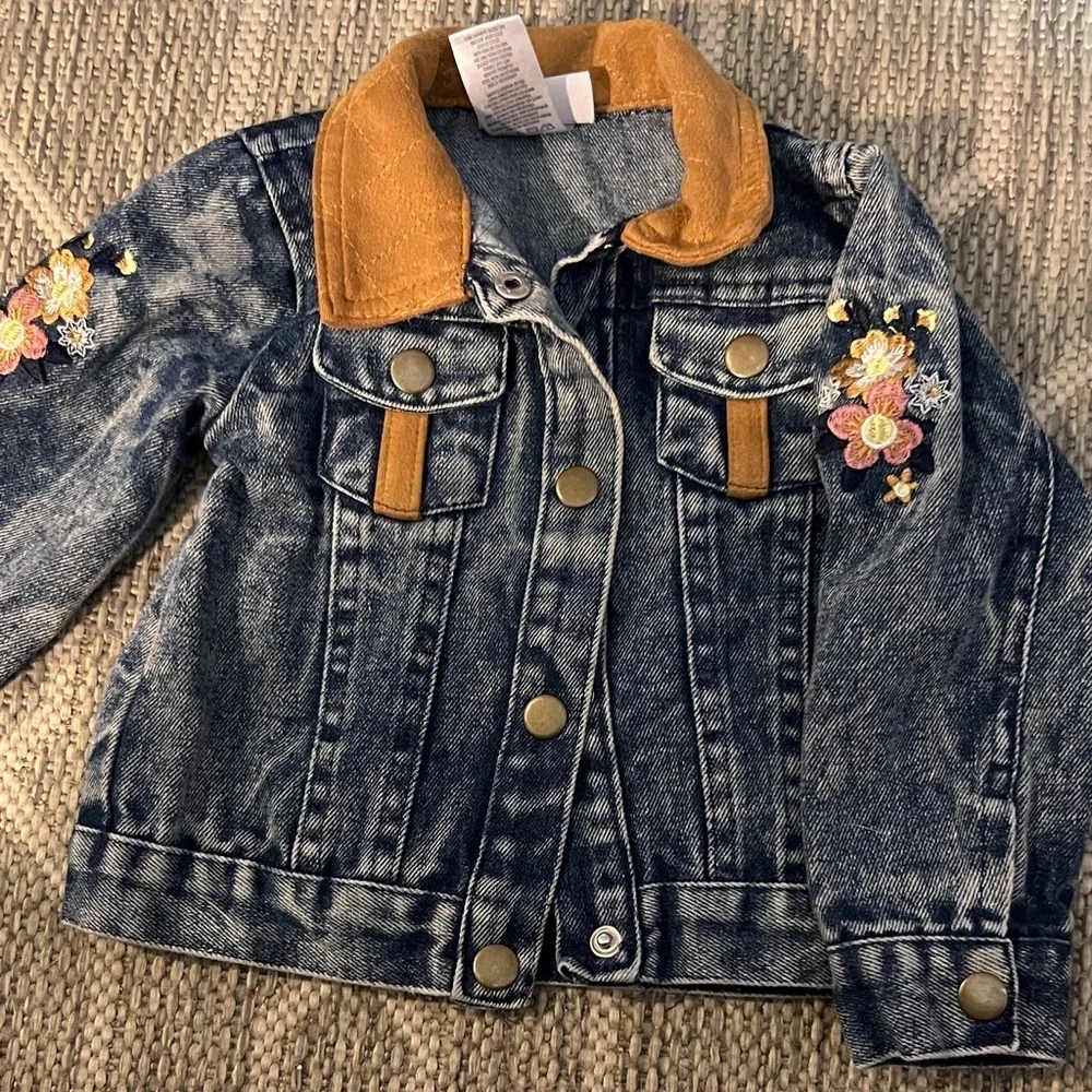 Kids Denim Jacket with Floral Embroidery